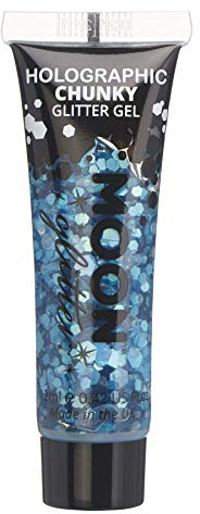 Holographic Chunky Face & Body Glitter Gel by Moon Glitter - Blue - Cosmetic Festival Glitter Face Paint for Face, Body, Hair, Nails - 12ml