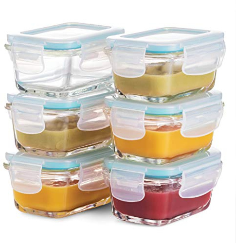 FineDine Small Glass Meal Prep Food Storage Container - Airtight, Leakproof, Microwave & Dishwasher Safe - Perfect for Snacks, Dips, 6 Count - Teal