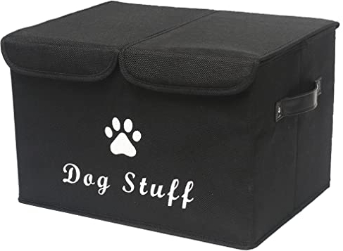 Morezi Grande boîte en toile pour jouets de chien,Boîte à jouets pour animaux de compagnie pliable avec couvercle,parfaite pour organiser les chien jouets et accessoires–Noir