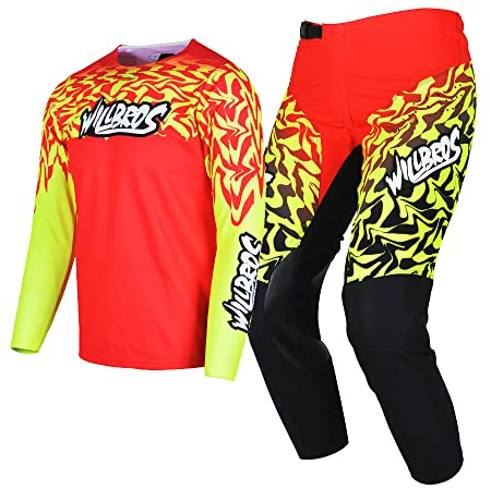 Willbros Youth Jersey Pant Combo Kids MX Motocross Gear Set Racewear Off-Road MTB ATV Motorcycle Boys Girls Red YXL