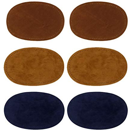 Zalati - Toppe per gomiti e ginocchia, 6 pezzi, ovali, in tessuto da cucire per applicazioni - 2 blu + 2 marrone + 2 cammello