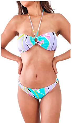 NORDESTINA - Laura | Bikini Brasileño Mujer | Traje de Baño, Top Bandeau Ajustable sin Relleno, Braguita con Abalorio | Ropa de Baño Sexy, Cómoda y con Forro. L, Verde