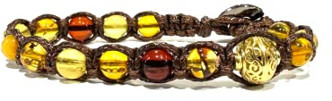 Samsara Bracciale Tibetano in Ambra - Bracciale Artigianale con Filo in Cotone Cerato Regolabile e Dettagli in Ottone (Marrone)