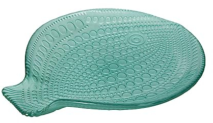 Keyhomstore - Juego de 2 platos en forma de pescado, hechos de vidrio, color verde, efecto transparente, ideal como platos para alimentos y centros de mesa decorativos. Ideal como regalo y regalos.
