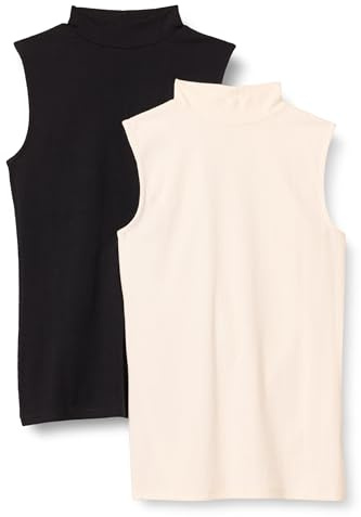 Amazon Essentials Top Senza Maniche in Maglia a Costine Slim Fit con Scollo a Lupetto Donna, Pacco da 2, Nero/Bianco Guscio D'uovo, XL