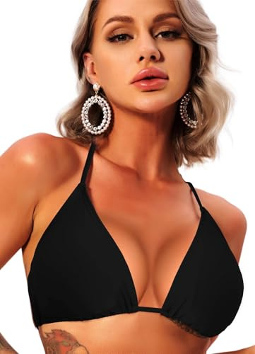 Navneet Parte Superior de Bikini de Tirantes Ajustables Top de Bikini Push Up Bañadores Natacion Traje de baño Sexy Negro 2XL