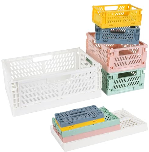 Lucywey 5 scatole pieghevoli in plastica (30 x 20 x 12 cm) (20 x 15 x 9 cm) (15 x 10 x 5,7 cm), mini scatola pieghevole portatile, colorato, stabile, per casa, ufficio, negozio, scuola