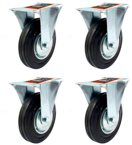 ACAN Tradineur - Pack de 4 ruedas fijas para muebles, 5 Pulgadas, incluyen placa de montaje, hierro y goma, rueda de transporte para cargas pesadas, industrial, Ø 120 mm