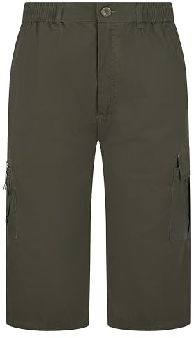 LABEL APPAREL Mens Plain Regular Fit Cargo Combat Shorts Elasticated Waist Casual Summer Work 3/4 Short Three Quarter Length Pants Trousers Khaki
