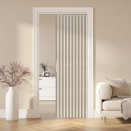 AJAZZ Cortina Magnética 100% Opaca para Puerta, Acordeón, Interior, Armario, Invisible, Aplicable, Dormitorio, Sala de Estar, Blanco Crema, 132 cm x 198 cm, 1 Panel