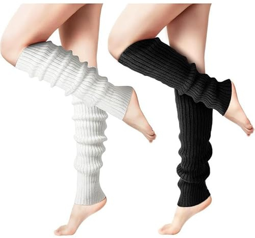 KGDUYC Scaldamuscoli da donna Leggings per polsini da balletto da donna Leggings per polsini da yoga per balletto Calze di supporto (2 paia, bianco e nero)