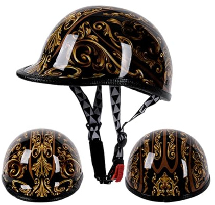 DOT Approved Adults German Style Motorcycle Half Helmet Lightweight Low Profile Open Face Helmet Retro Polo Cap Half Shell Helmet for Men Women Cruiser Scooter Chopper ATV Moped(D,X-Large)