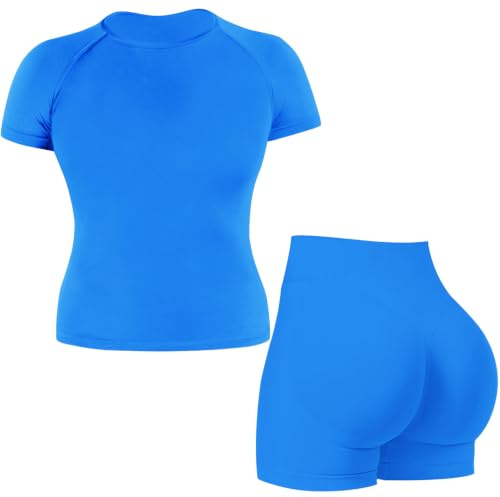 JN JANPRINT Seamless Gym Sets for Women 2 Piece Shorts Sleeve Top Hidden Scrunch Shorts Yoga Outfits Tracksuit