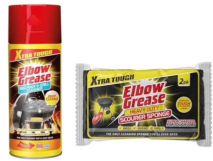 hep® Elbow Grease BBQ and Grill Heavy Duty Cleaner 400ml Powerful Formula Removes Burnt On Fat Oils and Food with Heavy duty Scourer Sponges