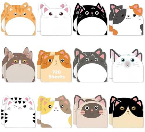 NJCXOLA 720 Fogli Blocchetti Memo Adesivi, 24 Pezzi Gadget Compleanno Bambini, Mini Gatti Note Adesive, Regalini Festa Compleanno, Gadget Compleanno Bambini, Gadget Compleanno Bambina