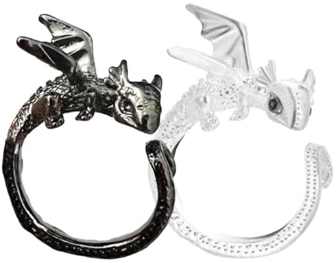 dzqad 2pieces Dragon Crochet Ring, Crochet Tension Ring for Finger, Alloy Adjustable Crochet Tension Rings Accessories for Women Mother Grandma