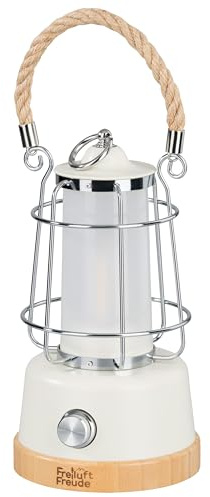 LED Akku Campinglampe Laterne 370lm dimmbar – USB wiederaufladbar, Farbtemperatur 2200–6500K, bis 75h Leuchtdauer, IP44 Outdoor Laterne mit Powerbank, Bambus & Hanfseil