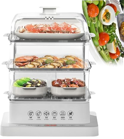 Home Essentials, Cuiseur Vapeur Multifonction pour légumes - Cuiseur Vapeur électrique à 3 Niveaux (40 L) avec Fonction d'isolation de Rendez-Vous de