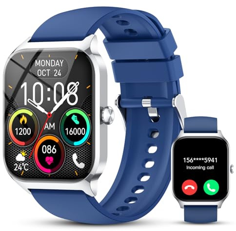 Smartwatch Uomo, 1.85'' Orologio Smartwatchcon Chiamate Bluetooth/ Assistente vocale AI, 115+ Sportive Smart Watch con Contapassi/Sonno/Cardiofrequenzimetro,IP68 Fitness Tracker per iOS Android Blu