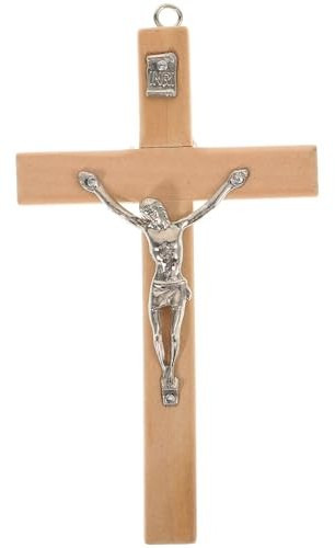 Toyvian Croix Murale Chrétienne en Bois avec Crucifix de Jésus en Alliage de Zinc – Décoration Murale Catholique Forme Croix Jésus, Artisanat, Kaki
