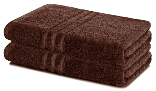 Lavea® Lot de 2 Draps de Bain 100x150 cm – Serviette de Sauna en éponge 100% Coton, Doux, Absorbant et Résistant – Idéal Salle de Bain, Spa, Hôtel - Marron Café