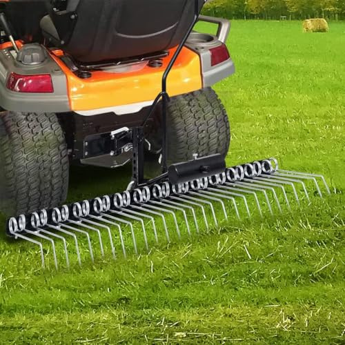Vertiktagare för gräsklippare 109 cm arbetsbredd, galvaniserat stål med 14 dubbla fjädrar, gräsfläkt och moss-borttagare för trädgårdsmaskin, gräsmatta, ventilation och aerifiering