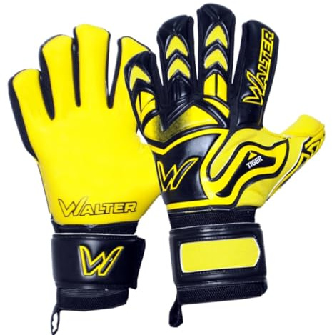 WALTER Guanti Portiere Professionale, calcio, modello Tiger con stecche. (Giallo, 10)
