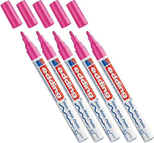 Edding Glanz-Lack-Marker - Rundspitze - Kreatives Gestalten von fast allen Oberflächen (z.B. Glas, Karton, dunkles Papier, Keramik, Stein) (1-2 mm, rosa, 5)