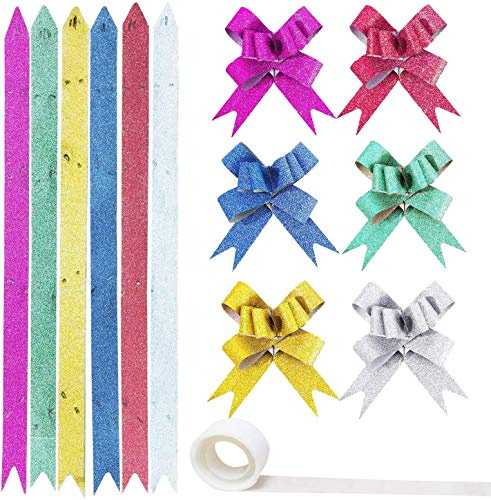 Woohome 120 Pz Lazos Regalos Grandes y 1 Rollo de Puntos de Pegamento, Lazos de Cinta de Regalo Ideal para Navidad, Bodas, Fiestas, Decoración del Día de San Valentín y Envoltura de Regalos de