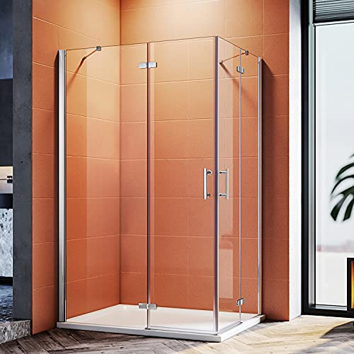 SONNI Duschkabin 100 x 80 cm hörningång 195 cm höjd klart glas 6 mm ESG duschkabin gångjärn dörr duschavskiljning hörningång
