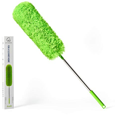 GÜTEWERK DUSTR extendable feather duster - up to 252 cm - dusters for cleaning - telescopic retractable pole handle - magic bendable head flexible duster dust remover – washable