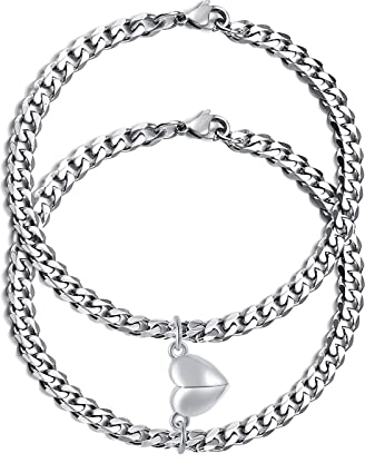 Paar Armband Silber Damen Panzerkette : TEMPBEAU Armaband Damen Silber 2 Stück 5mm Seine und Sie Pärchen Armbänder für Paare, Freund, Familien