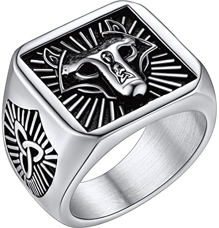 FaithHeart mäns ring rostfritt stål personlig fingerring med runda/varghuvud viking sigillring band ring smycken tillbehör, Rostfritt stål, Ingen ädelsten