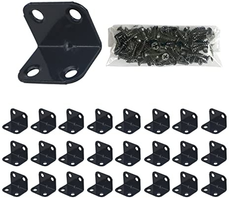 Angle Brackets 24 Pcs,Black L Sleeper Brackets Metal Corner Braces | Carbon Steel Right Angle Braces Bracket For Wood,Fix And Repair For Indoor And Outdoor Wooden Furniture,Fences,Windows