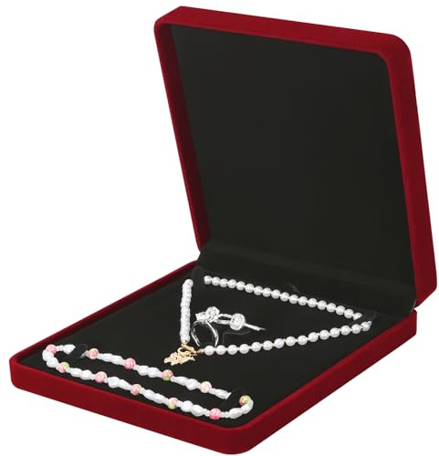 LETURE Velvet Jewelry Set Box, Velvet Gift Box for Bracelet Necklace Earring Ring (Red)