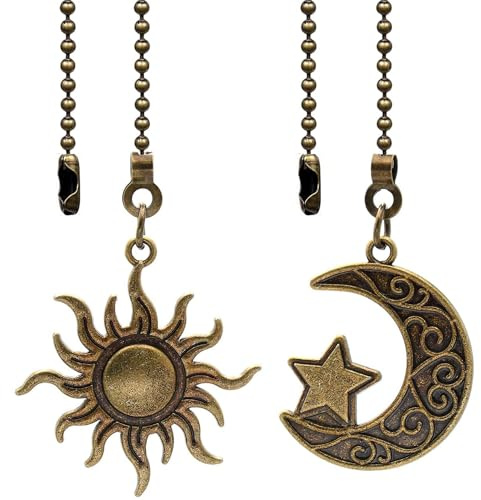 Akahttbn 2pcs Sun and moon pull chain extension for ceiling fans and lights, with Ball Chain Connector (Bronze)