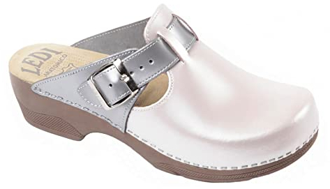 Ledi Anatomic 330-B22 Lederschuhe Clog Pantolette Komfortschuhe Hausschuhe, Damen, Perlsilber, EU 40