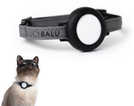 LucyBalu® DORI Katzenhalsband für den AirTag I reißfestes Nylon-Halsband mit selbstöffnendem Sicherheitsverschluss I größenverstellbar 20–31 cm, ab 3 kg I Anthrazit