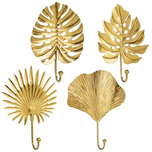Oairse 4PCS Dekorative Garderobenhaken Gold Kleiderhaken Vintage Wandhaken Garderobe für Jacken, Schals, Taschen, Rucksäcke, Handtücher und Mehr, Retro Shabby Chic Landhausstil