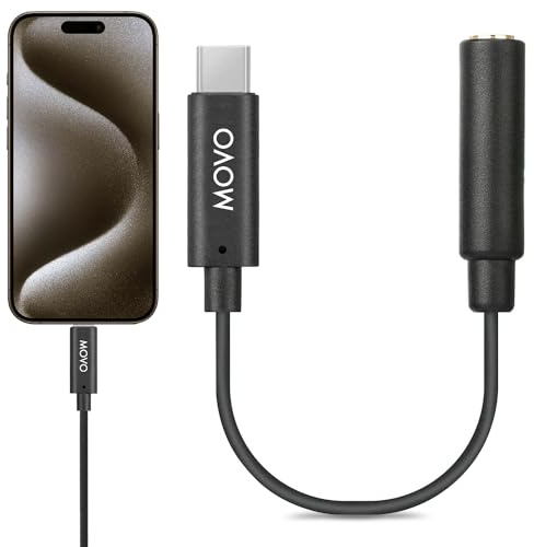 Movo Adaptateur de microphone TRRS femelle 3,5 mm vers USB-C Compatible avec Apple iPhone 15/16 et plus, iPad, smartphones et tablettes Optimisé pour microphones/audio Pro