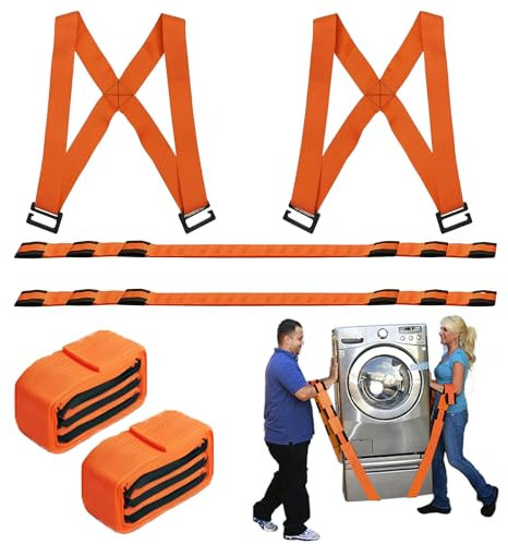 Sangles de Déménagement, ZoneYan Sangle de Levage pour 2 Personnes, Sangles de Transport pour Meubles, Transport et Déplacement de Meubles, Matelas, etc., Capacité de Charge 380 KG (Orange)