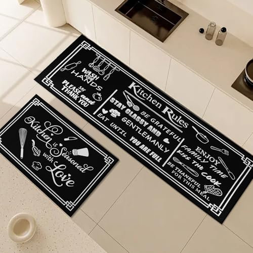 Fecialy Juego de 2 alfombras Antideslizantes y felpudos de Cocina, alfombras antifatiga duraderas, felpudos Lavables para Cocina, Comedor, salón，40x60+40x120cm