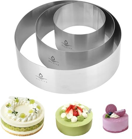 Hilsita Kuchen Ringe Set, 4, 6, 8 Zoll, Höhe 6cm, Tortenring, Edelstahl Gebäck Backrahmen Rund, Kuchen Mousse Machen Formen für Käsekuchen, Breton Dessertringe
