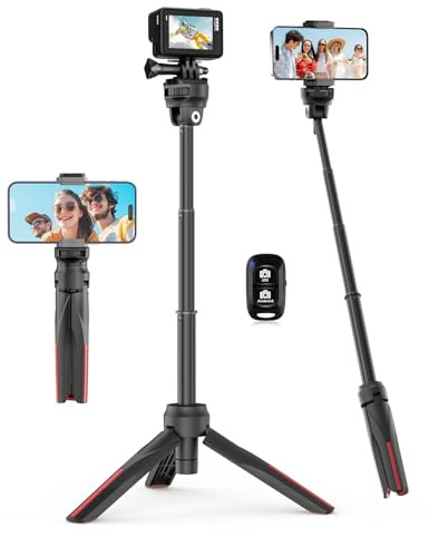 Aureday 46 cm ministativ för actionkamera med 4-delad förlängningsstång och 360° kulhuvud – litet bärbart resevlog-stativ för DLSR, kompakta kameror