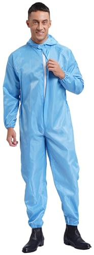 Freebily Monos De Trabajo De Una Pieza Para Hombre Trajes De Cuerpo Mecánico Traje Protector De Polipropileno PP A Prueba De Polvo Con Capucha Para Fabricación Azul claro 3XL