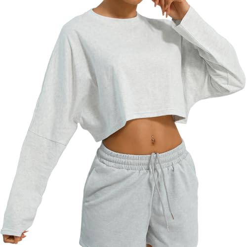 SEAUR Haut de Sport pour Femme Manches Longues T-Shirt Court de Yoga pour Dame Crop Top Fille Pilate Fiteness Jogging S