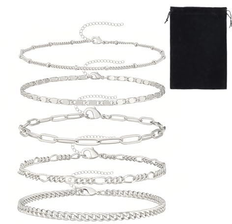 5 Stück Armband-Ketten Set, Schlangenketten Stapelbare Silber Armband, Edelstahl Verstellbare Armkette, Modeschmuck Für Damen Mädchen