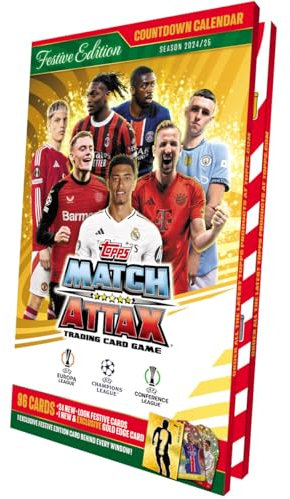 Topps Match Attax 24/25 - Advent Calendar - 120 Match Attax cards including 24 all new Festive cards plus a guaranteed new and exclusive Gold-Edge card!