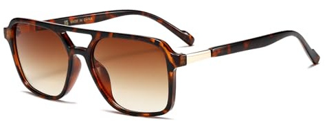 YAMEIZE Lunettes de Soleil Classiques Rectangle à Double Pont - pour Femmes Hommes Rétro 70s Pilot Carré Vintage Lunettes Conduite en Extérieur