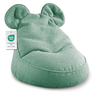 Gutekissen® Kinder Sitzsack „Miki“ mit Ohren – Bequemer Montessori Sitzkissen, extra weich und gemütlich fürs Kinderzimmer und Spielzimmer, ideal zum Lesen, Spielen und Entspannen (Grün, 68x68x50 cm)